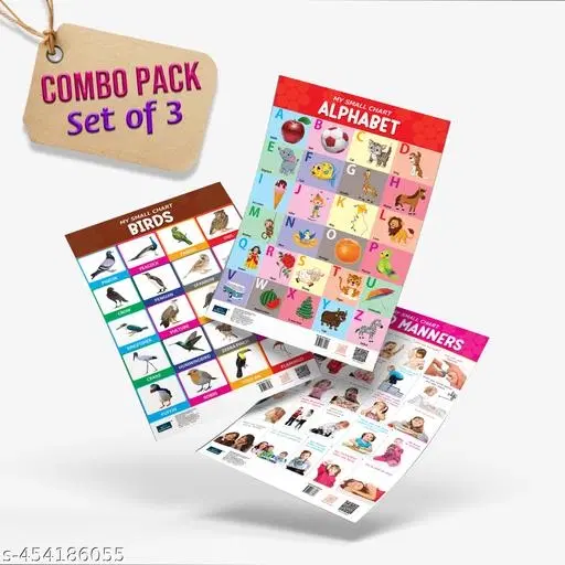 Bookford Publications My Small Chart – Alphabet, Birds & Good Manners | Set of 3 Educational Charts for Kids | Fun Learning Tools for Toddlers and Preschoolers