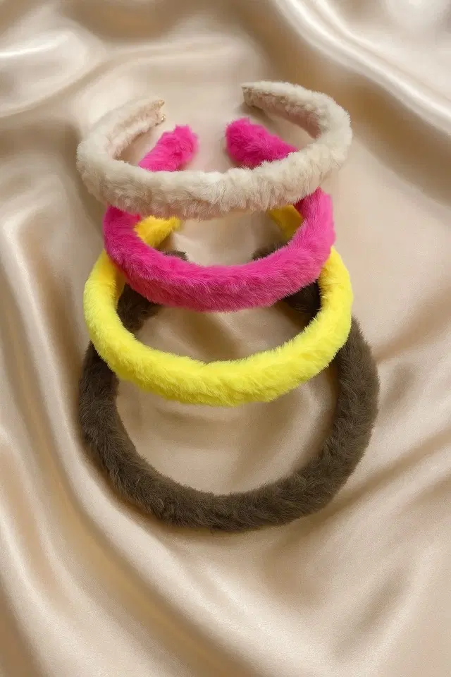 Kids fur hair band, Pack of Black, White, Brown, Beige, Black, White, Brown, Beige