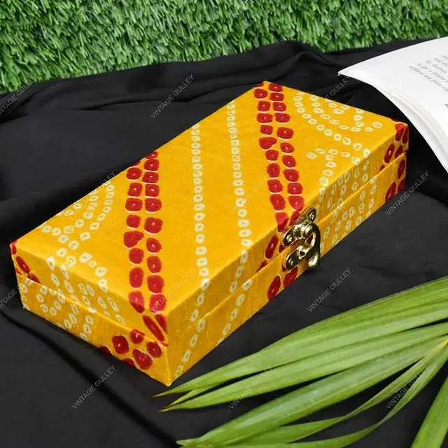 Cotton Silk Wooden Decorative Box for Wedding, Yellow, A-85