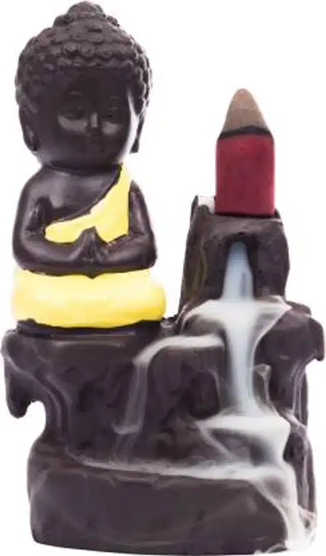 Polyresin Lord Buddha Idol, Yellow & Black, 12 cm
