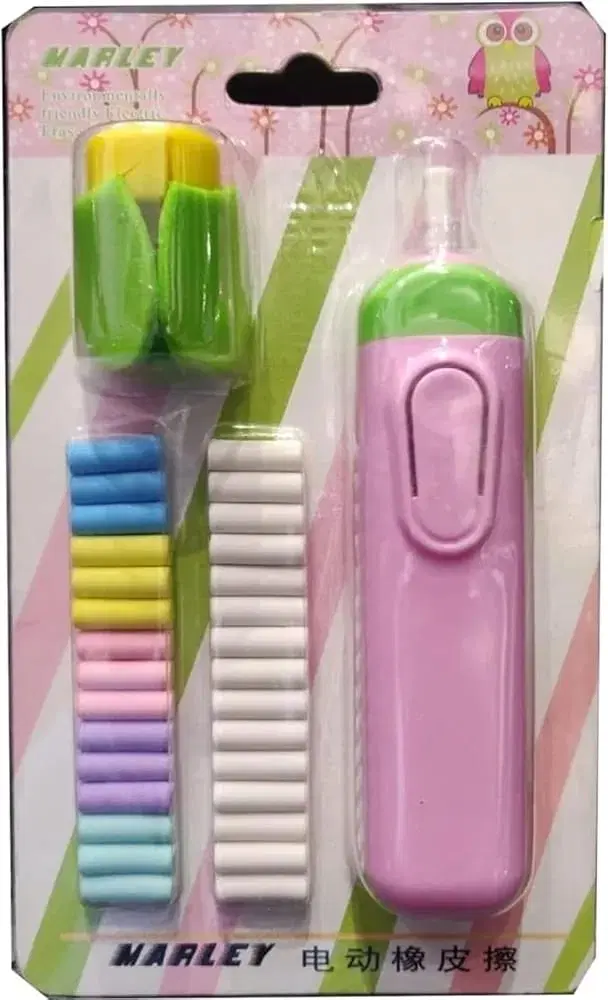 ABS Plastic Electric Eraser with Fan & 30 Pcs Refills, Multicolor, Set of 1