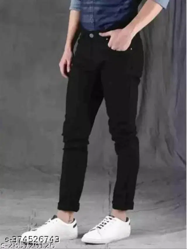 Denim Slim Fit Jeans for Men (Black, 28)