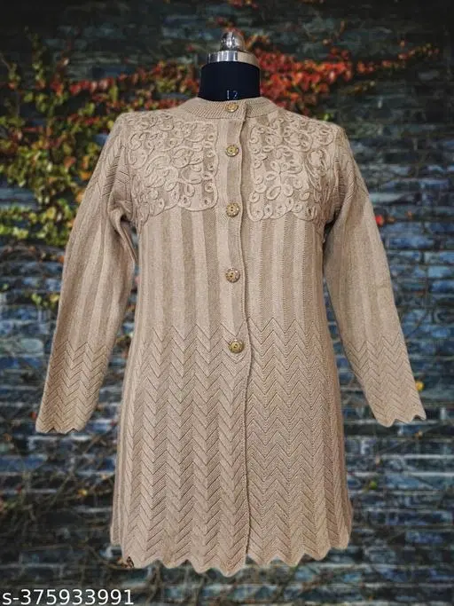 Woolen Solid Sweater for Women (Beige, Free Size)