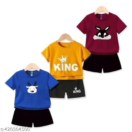 Cotton Blend Printed Clothing Set for Boys, Multicolour, Pack Of 3 (6-7 Years)