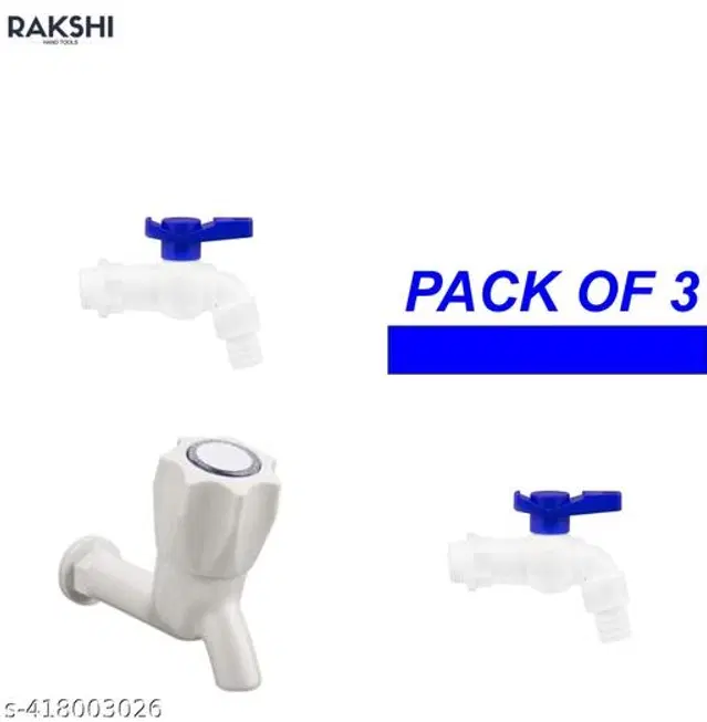 Plastic Swan Bib Cock Taps with 2 Pcs Nozzle Tap, White & Blue, Set of 2