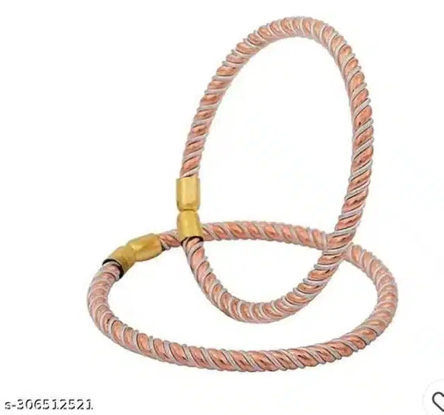 Brass & Copper Kada for Men, Pack of 2 (Rose Gold & Silver)