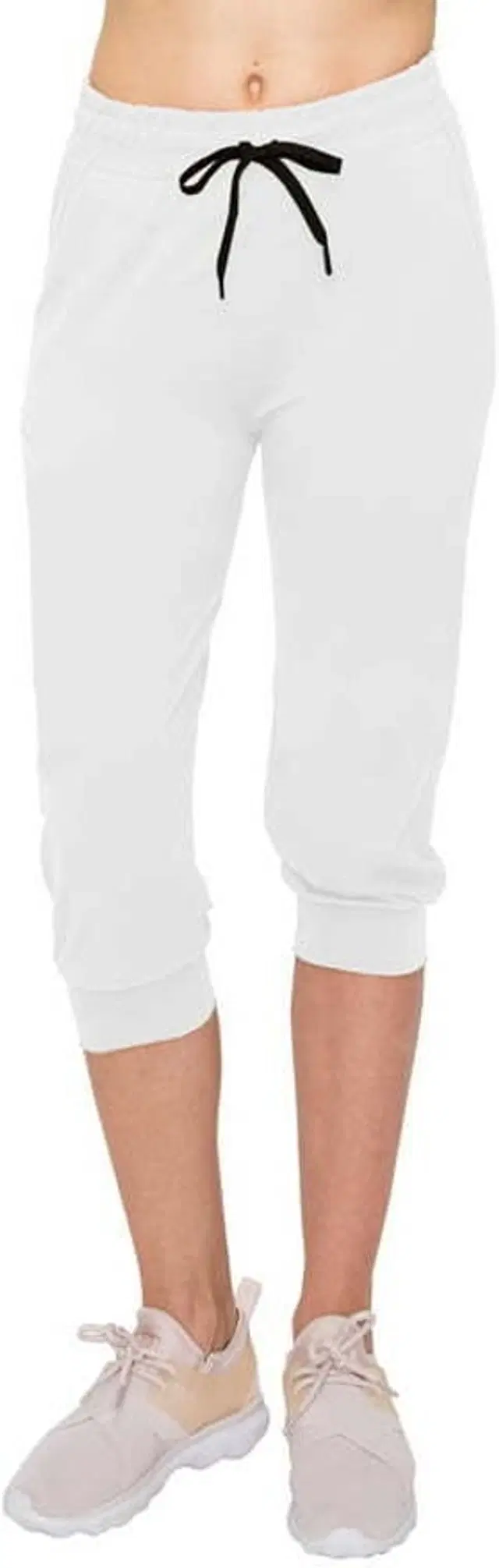 Cotton Solid Capris for Women (Light Grey, XL)