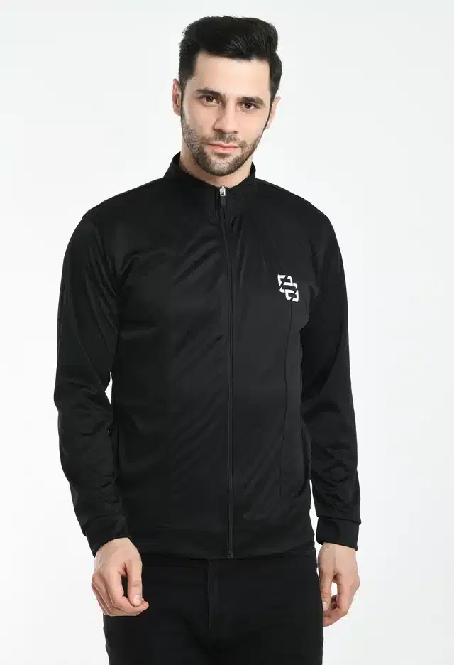Polyester Full Sleeves Sports Jacket for Men (Black, L)