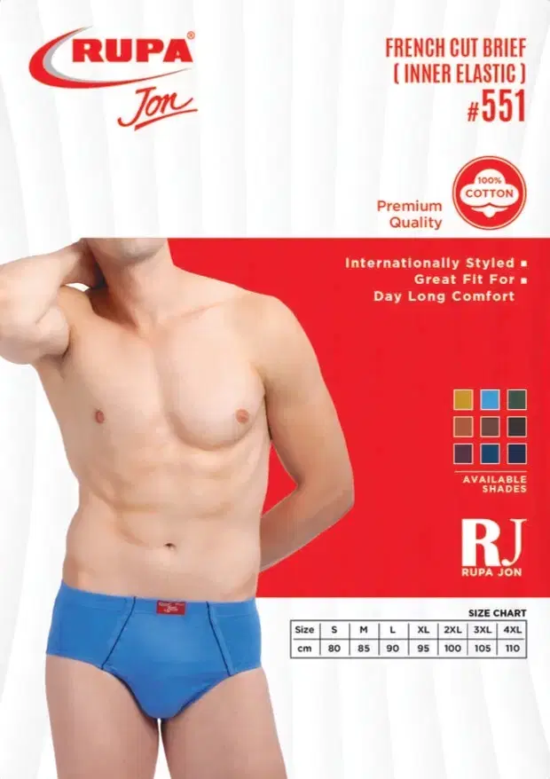 Rupa Jon French Cut Brief Inner Elastic for Men  Assorted (85 CM) Pack of 1