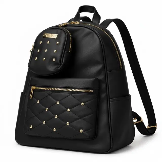 PU Leather Backpack for Women & Girls, Black (9.6 Ltr)