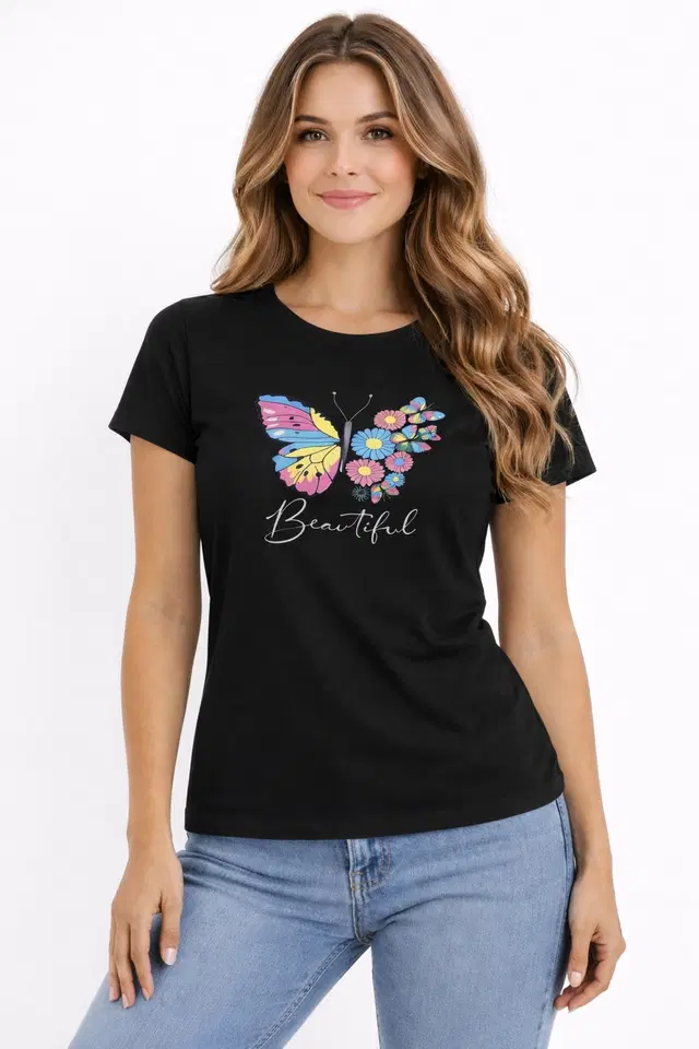 Cotton Blend Printed T-shirt for Men, Black (S)