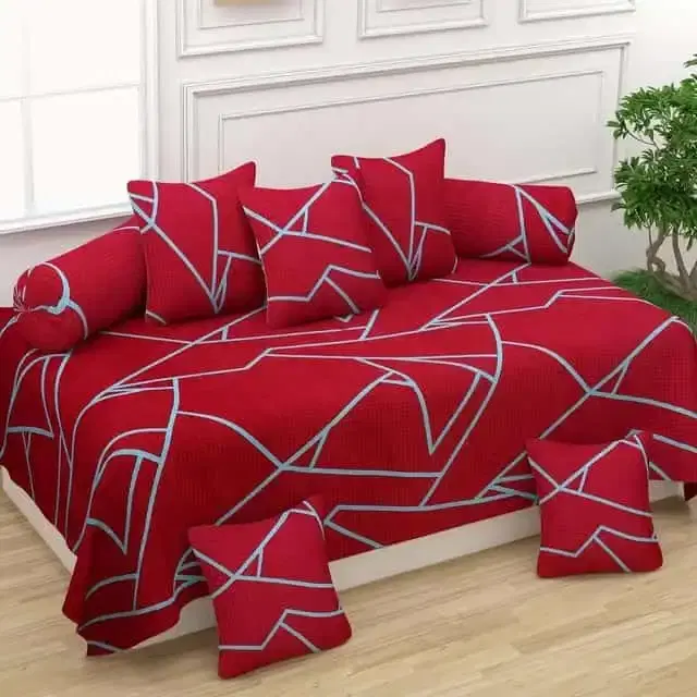 Adirav Polycotton Feel Single Bed Sheet, 2 Bolster covers & 5 Cushion Covers, Red, ADRV-DW-74