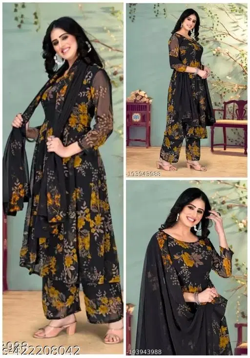 Aakarsha Pretty Dupatta Sets for Women (Black, S)
