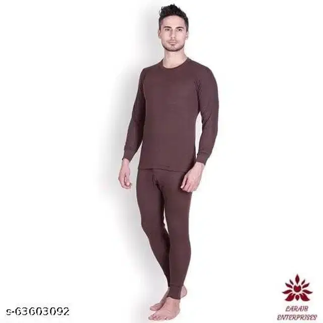 Cotton Blend Thermal Set for Men (Brown, S)