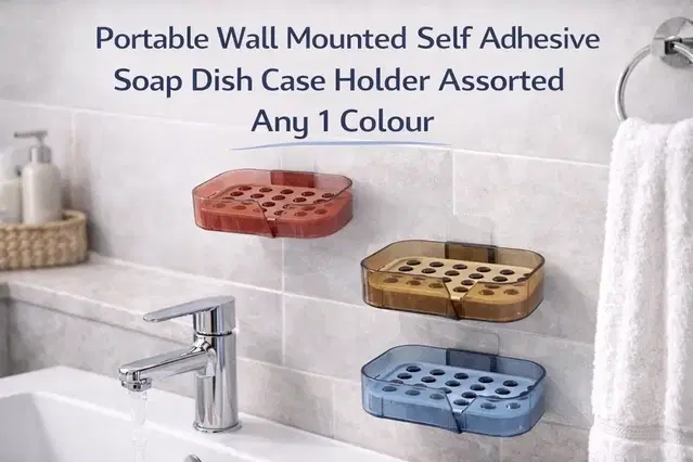 Portable Wall Mounted Self Adhesive Soap Dish Case Holder Assorted Any 1 Colour