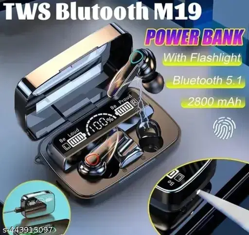 Premium M19 Bluetooth Wireless Earbuds with Charging Case, Black