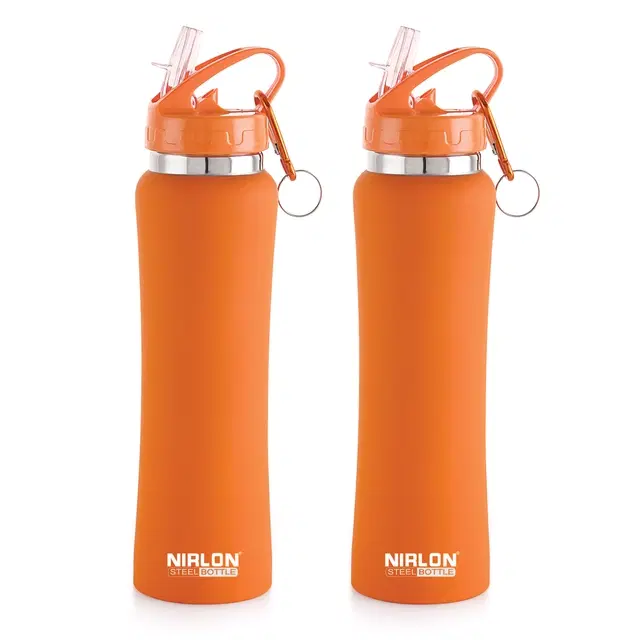 Nirlon Stainless Steel Sipper Water Bottle, Orange, 750 ml, Pack of 2