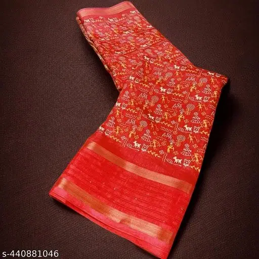Dola Silk Printed Saree for Women, Red (6.3 M)