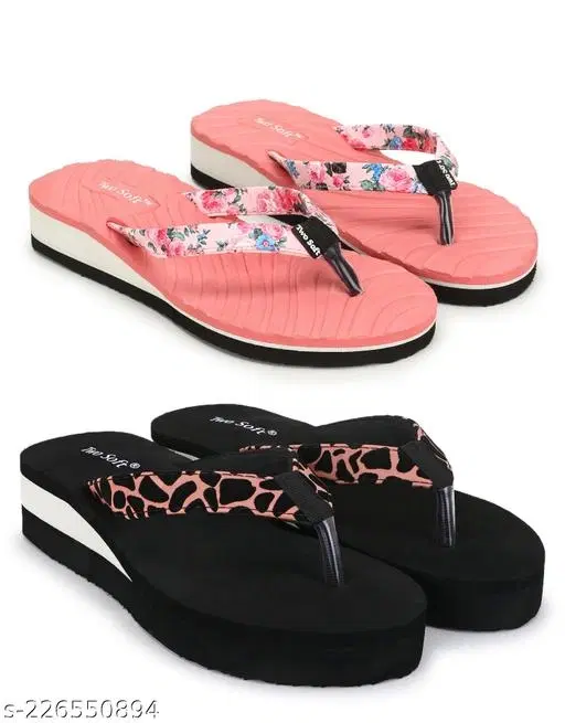 EVA Flip-flops for Women (Black, 4) Pack of 2