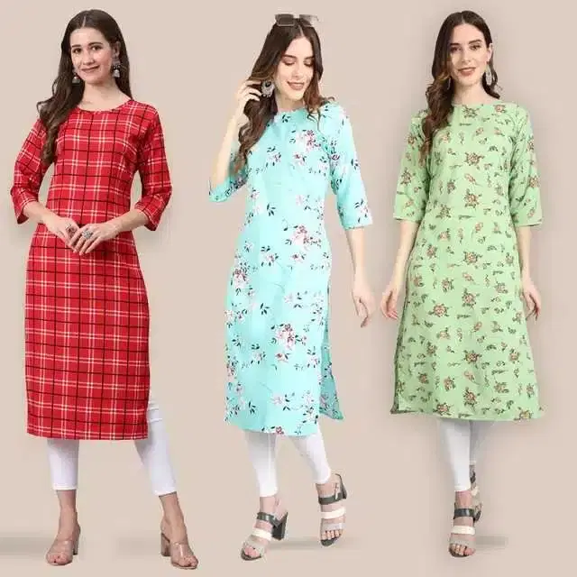 Women Crepe Printed Kurta, Pack Of 3 (Multicolor, M) (SD-301)