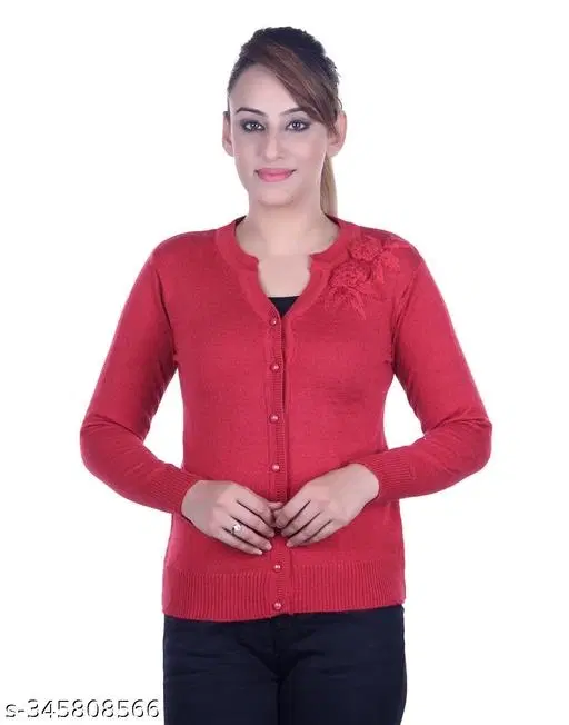 Acrylic Solid Sweater for Women (Red, M)
