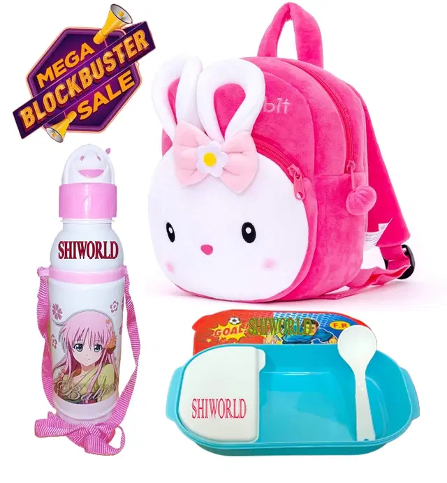 Kids Backpacks with Lunch Box & Water Bottle, Multicolor, Pack of 3