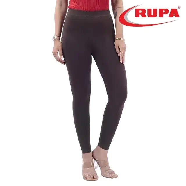 Rupa Cotton Lycra Ankle Length Legging for women, Dark Brown (Free Size)