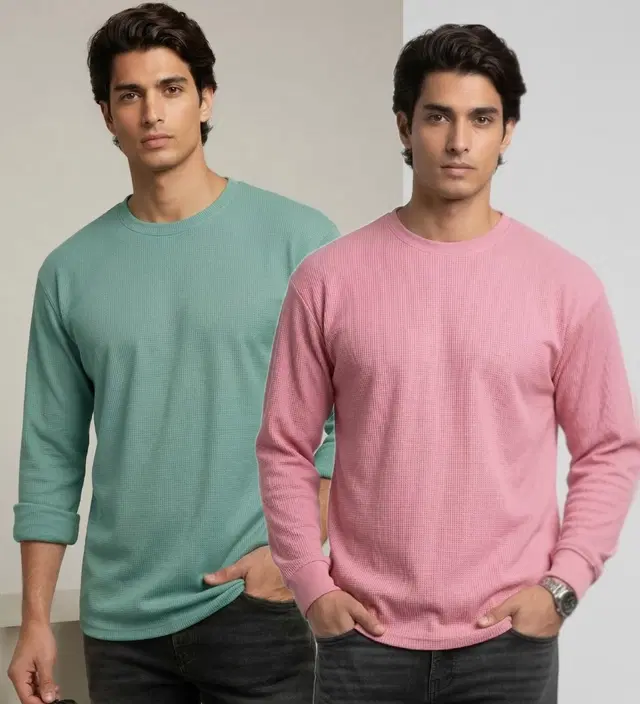 Polyester T-shirt for Men, Aqua & Onion, Pack of 2 (M)