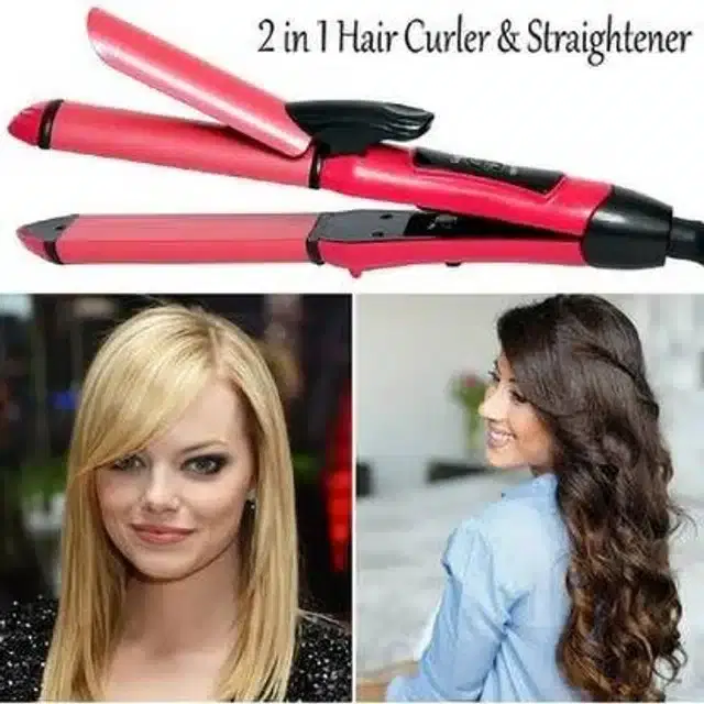 Professional 2 In 1 Hair Straightener And Curler, Pink, 100 W