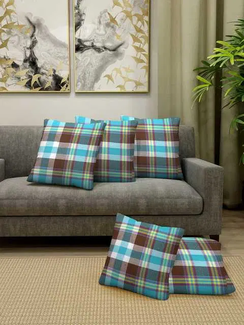 Klotthe Checked Cotton Cushion Covers, Multicolor, 40X40 Cm, Set of 5, K-67