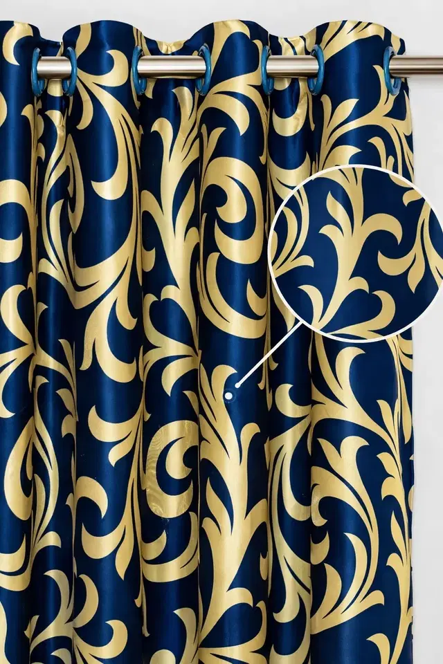 Alaqsa Floral Blue Printed Door Curtain 7ft