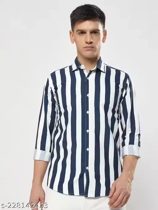 Cotton Blend Check Printed Shirt For Men, White & Blue (XXL)