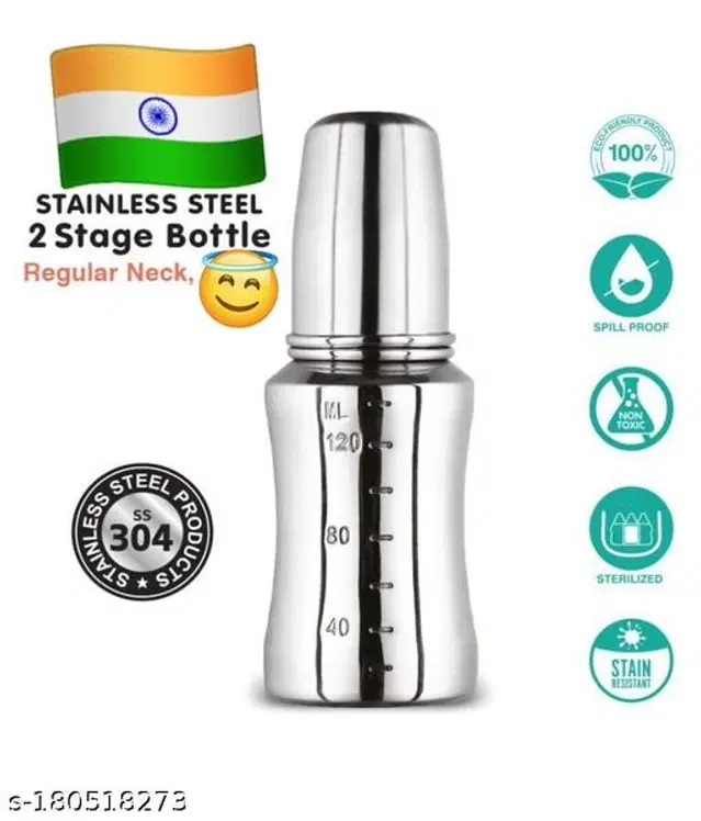 Stainless Steel Milk Bottle for Baby, Silver, 120 ml