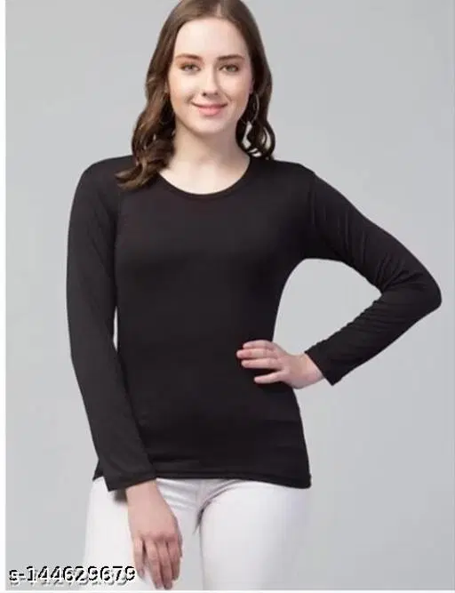 Cotton Casual Wear Top & Bottom Sets for Women (Black, S)