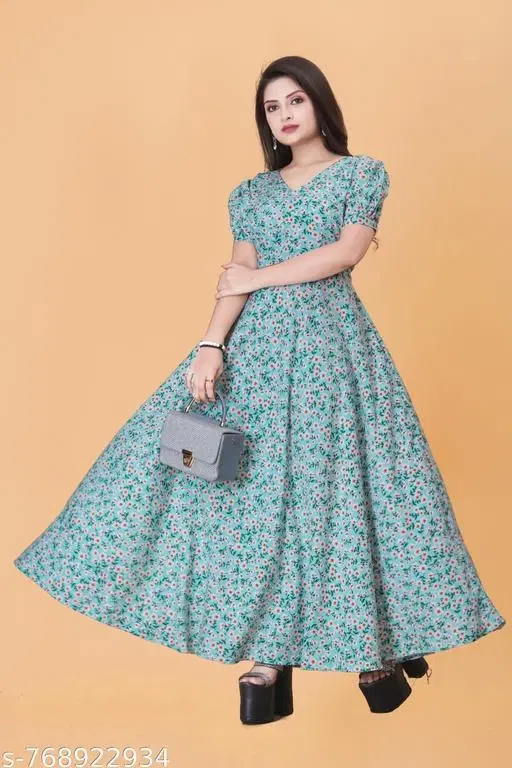 Floral One Piece Dress (Blue, S)