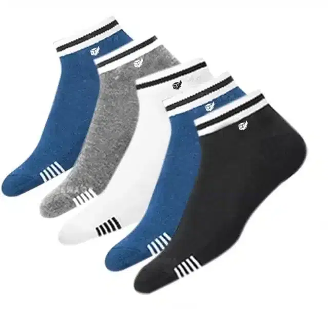 Cotton Ankle Socks for Unisex, Set of 5 (Multicolor, Free Size)
