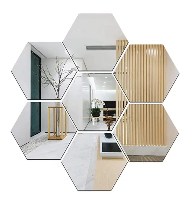 Mirror Sticker Silver Hexagon for Home/Office 7pcs 12x10cm