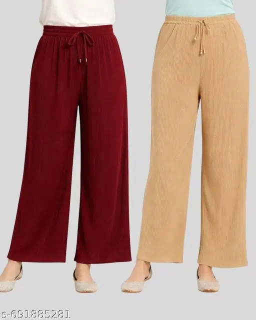 Palazzos for Women, Pack of 2 (Maroon, S)