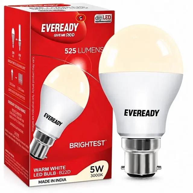 Eveready 5W LED Light Bulb Long Life & Mercury Free High Efficiency & Glare Free Light, 1 pc