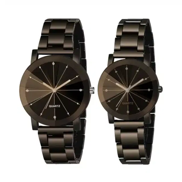Couple Analog Watches, Pack of 2 (Black)