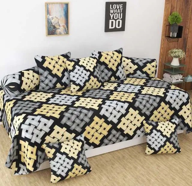 Homefab Microfiber Diwan Set, Black, 60X88 In, HF-129