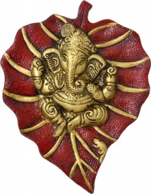 Metal Leaf Ganesha Statue Showpiece For Home Decor, Pack Of 1, Maroon, RS-020