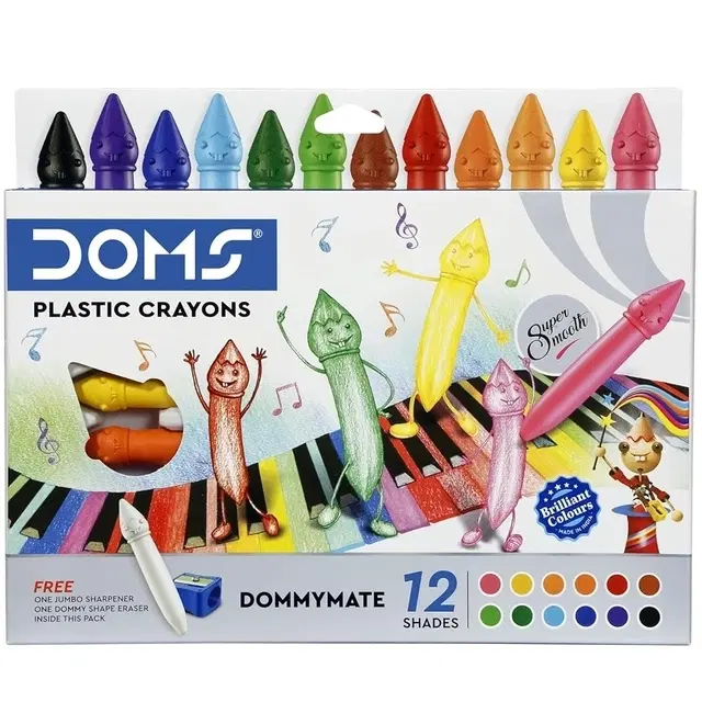 Doms 12 Shades Dommymate Plastic Crayons[Multicolor]