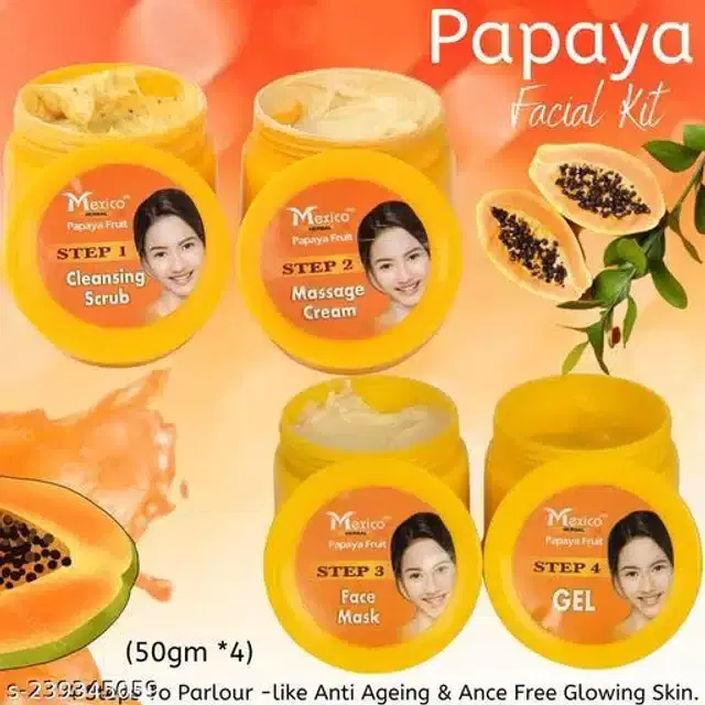Mexico Herbal Papaya Fruit Combo Glow Fairness Facial Kit, 220 g, Pack of 4