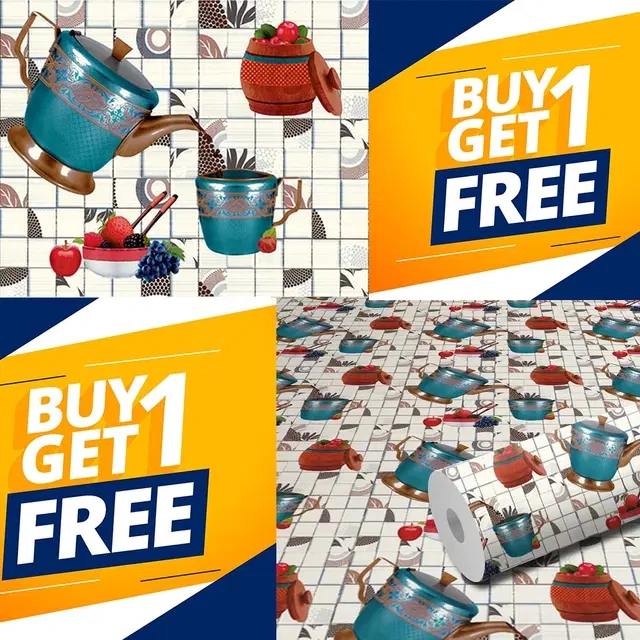 Vinyl Wallpaper for Kitchen Wall, Multicolor, 100x40 cm, Pack of 2