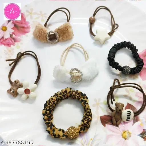 Cotton Blend Hair Scrunchies for Women & Girls, Pack of 7 (Multicolor)