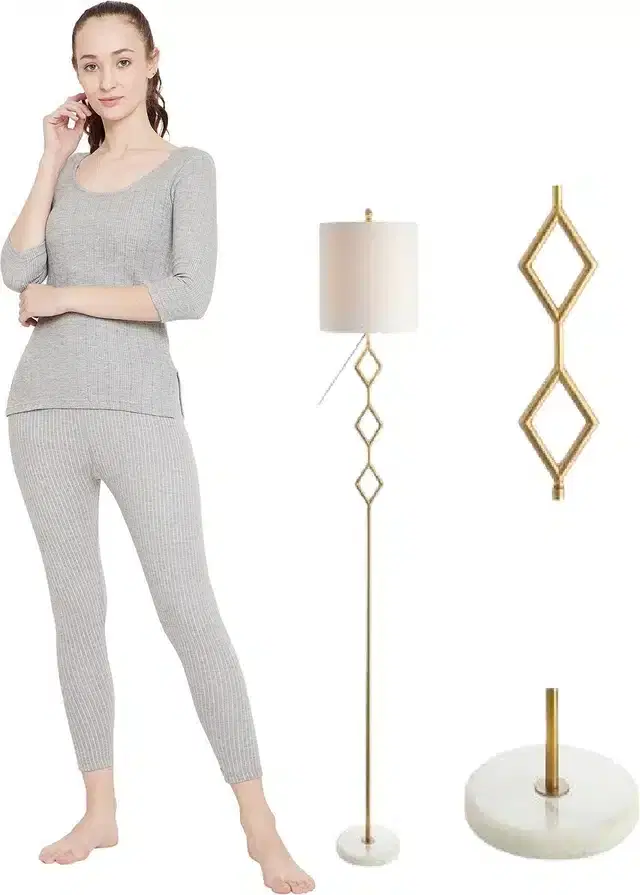 Polycotton Full Sleeves Thermal Set for Women (Light Grey, S)