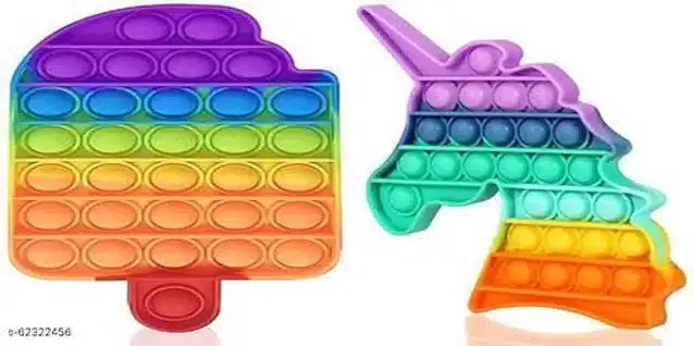 Silicone Pop It Fidget Stress Relief Toy, Multicolor, Pack of 2