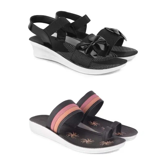 Combo of Flats & Sandals for Women, Set of 2 (Multicolor, 6)
