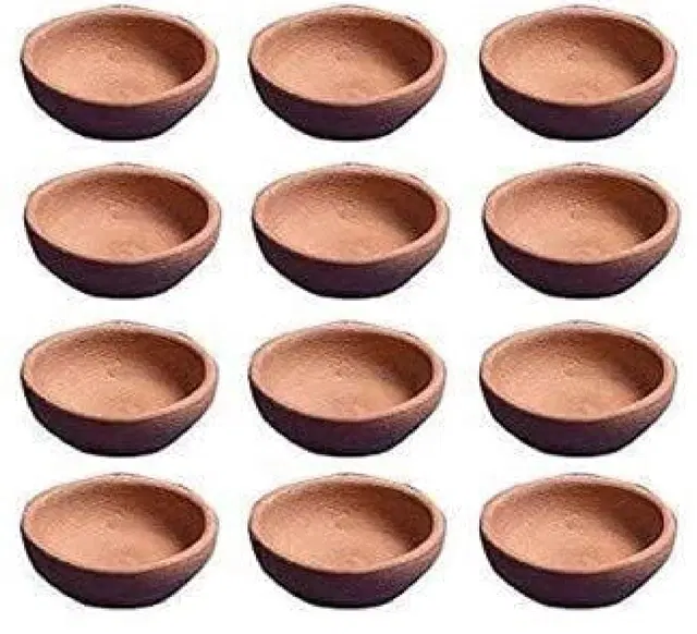Natural Clay Handcrafted Diya, Multicolor, Pack of 12